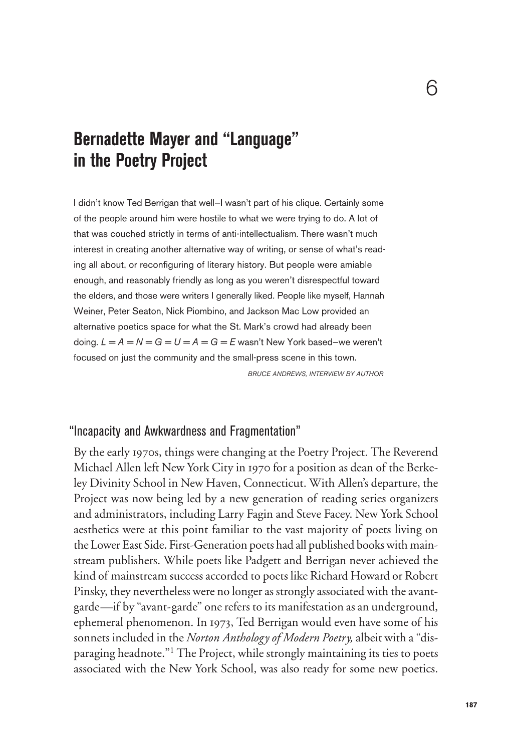 Bernadette Mayer and “Language” in the Poetry Project