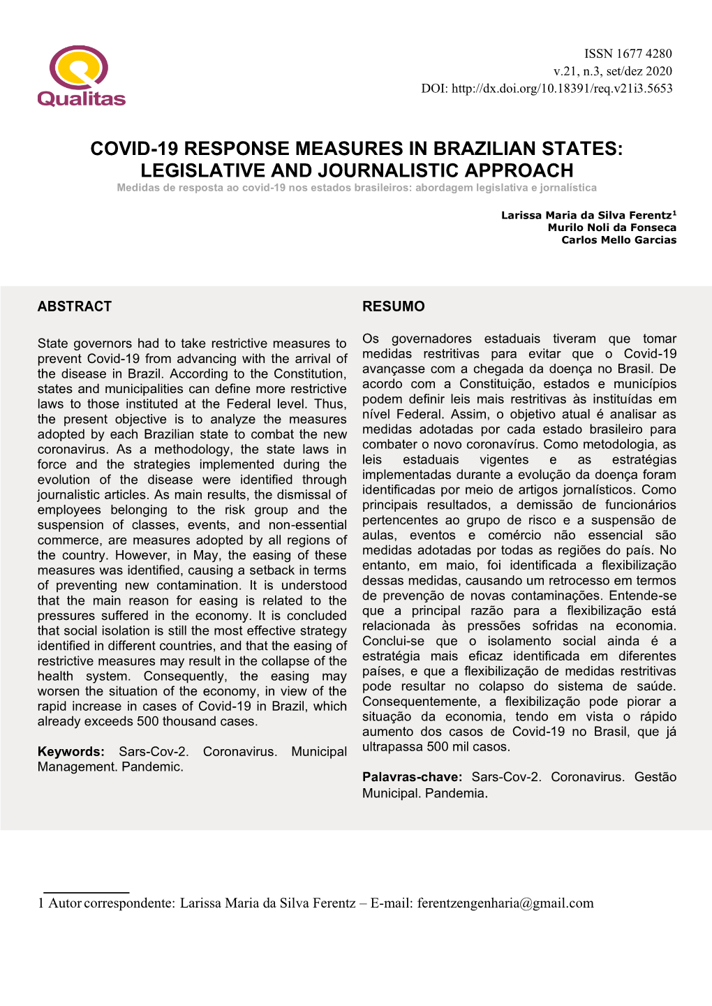 Covid-19 Response Measures in Brazilian States: Legislative And