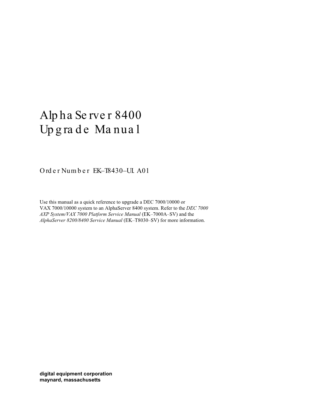 Alphaserver 8400 Upgrade Manual