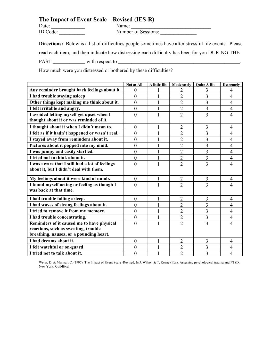 The Impact of Event Scale Revised (IES-R)