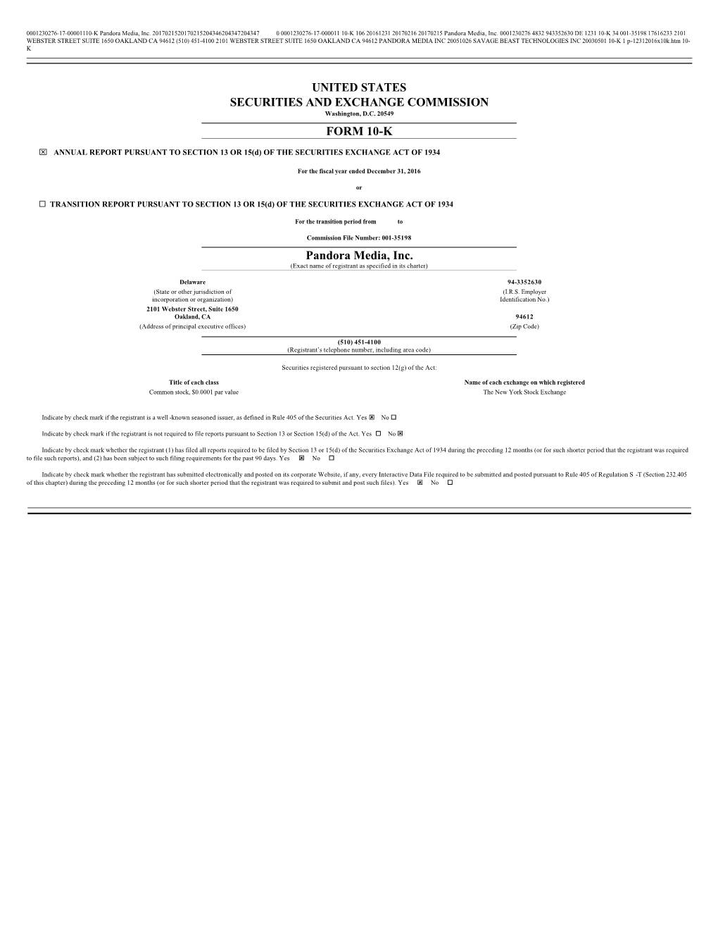 United States Securities and Exchange Commission Form