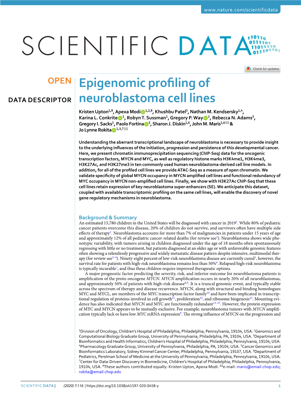 Epigenomic Profiling of Neuroblastoma Cell Lines