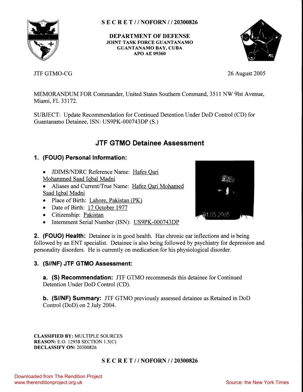 JTF GTMO Detainee Assessment