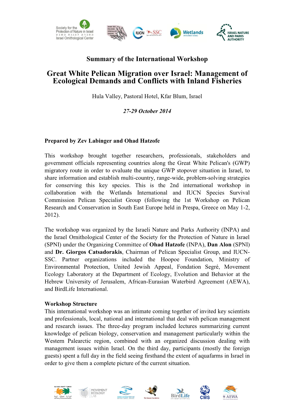 Great White Pelican Migration Over Israel: Management of Ecological Demands and Conflicts with Inland Fisheries