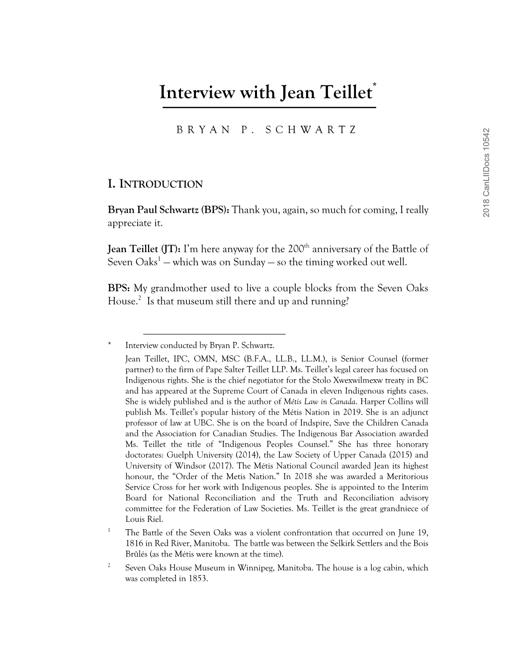 Interview with Jean Teillet*