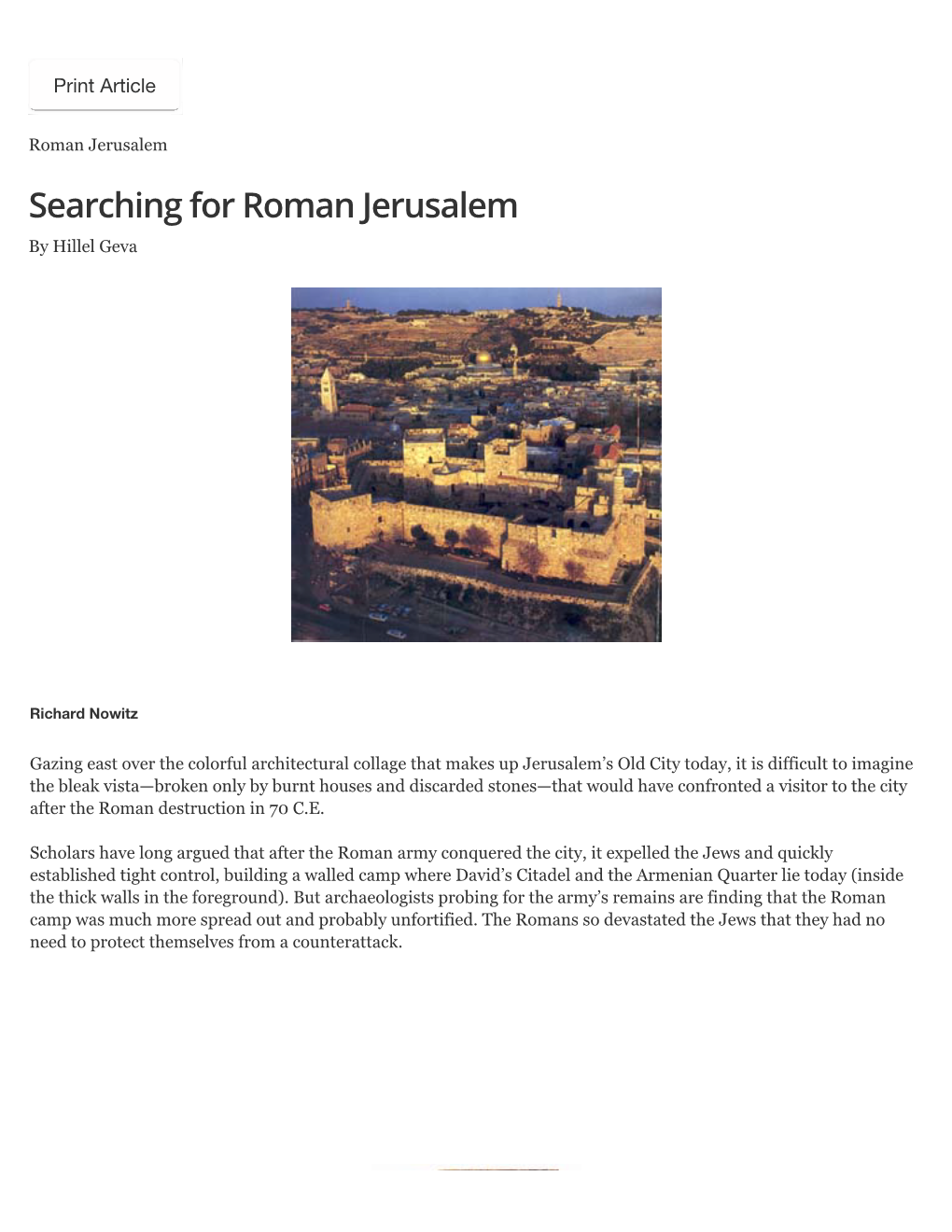 Hillel Geva, “Searching for Roman Jerusalem,”