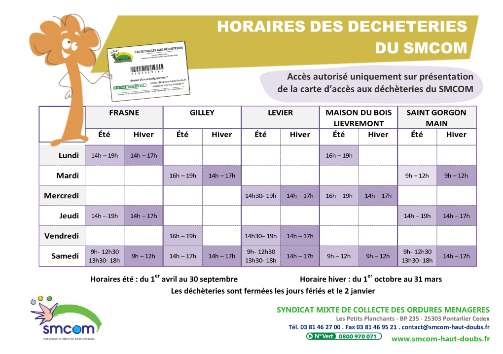 Horaires Des Decheteries Du Smcom