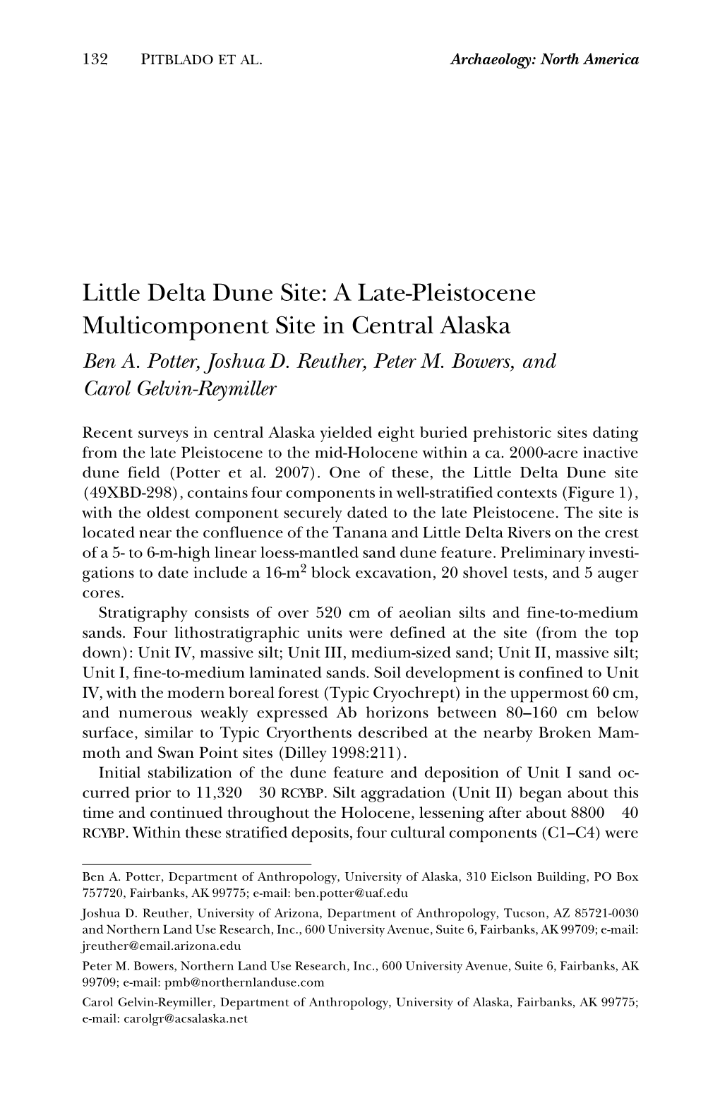 Little Delta Dune Site: a Late-Pleistocene Multicomponent Site in Central Alaska Ben A