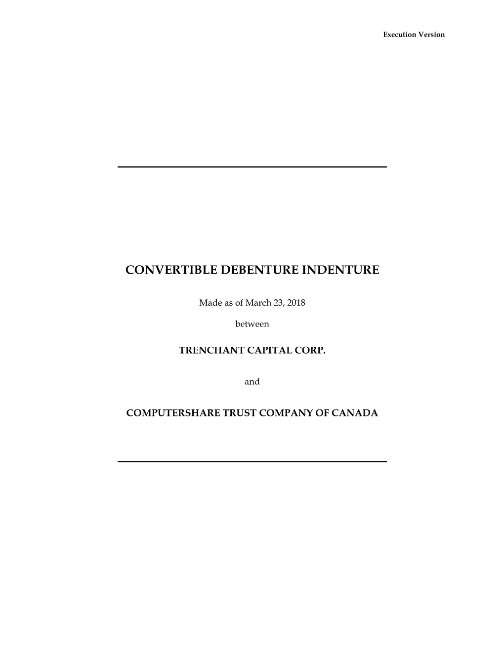 Convertible Debenture Indenture