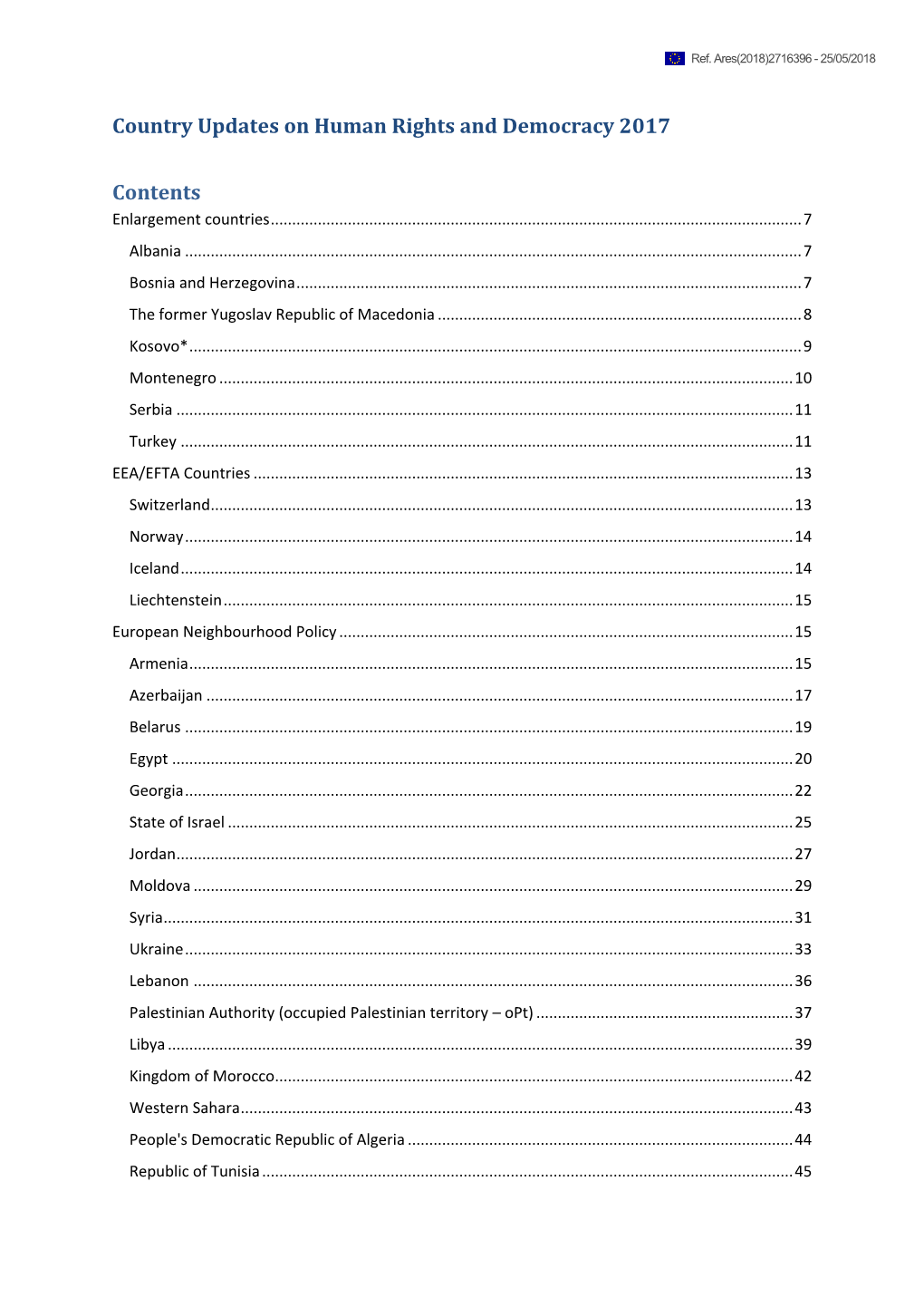 Country Updates on Human Rights and Democracy 2017 Contents