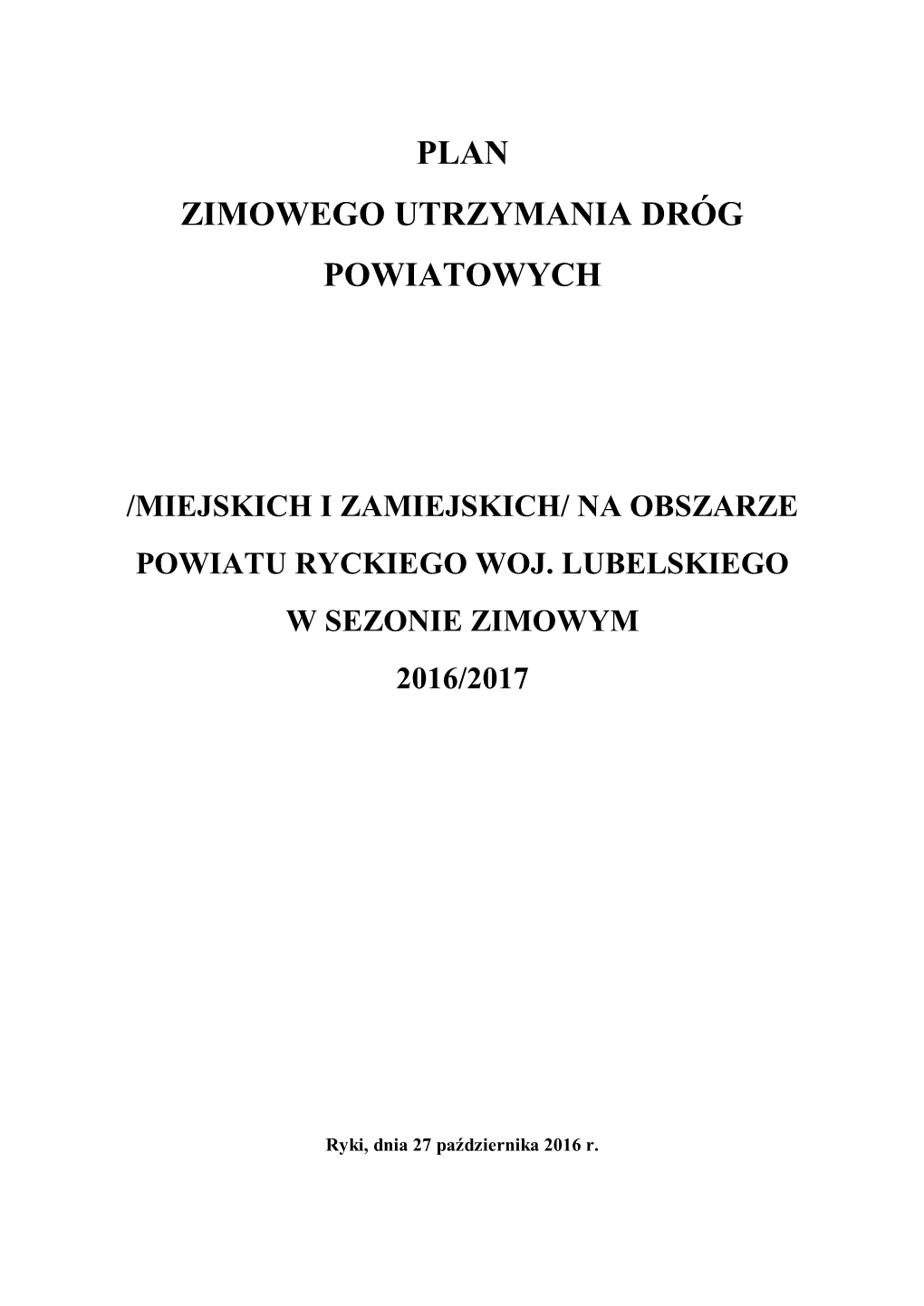 Plan Zimowego Utrzymania Dróg Powiatowych