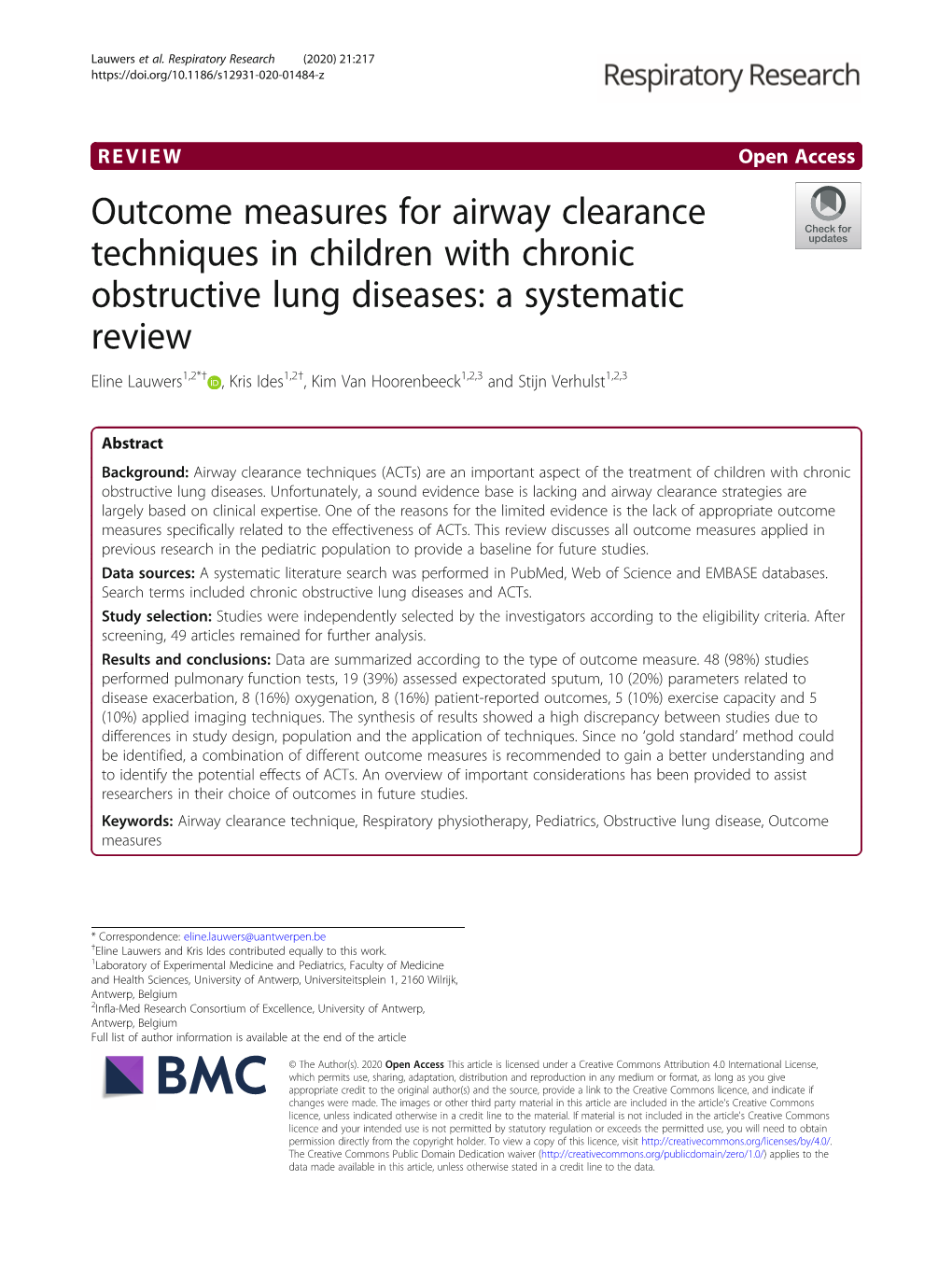 Outcome Measures for Airway Clearance Techniques in Children