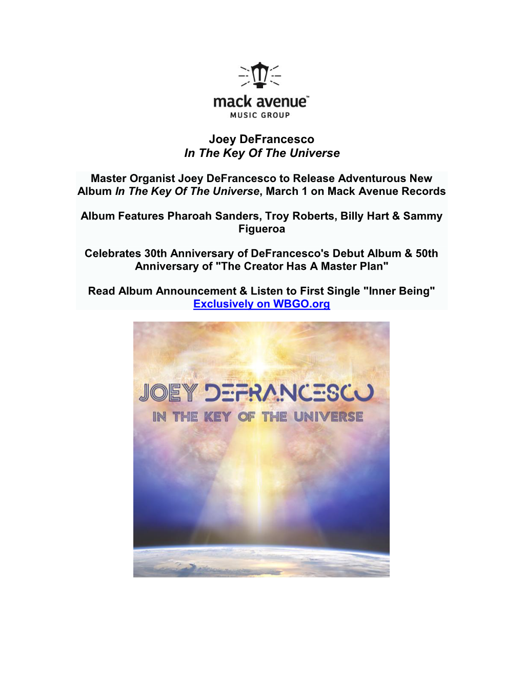 Joey Defrancesco in the Key of the Universe