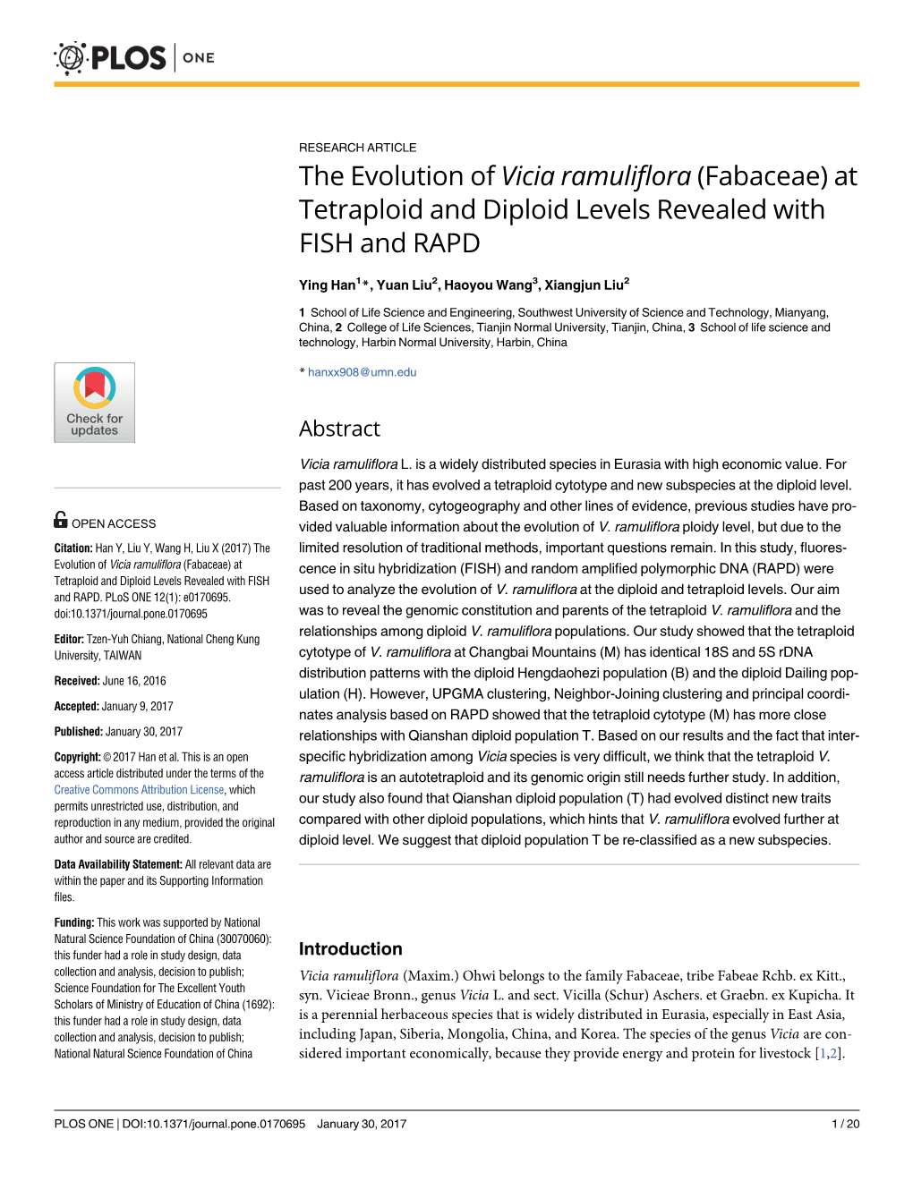 At Tetraploid and Diploid Levels Revealed with FISH and RAPD