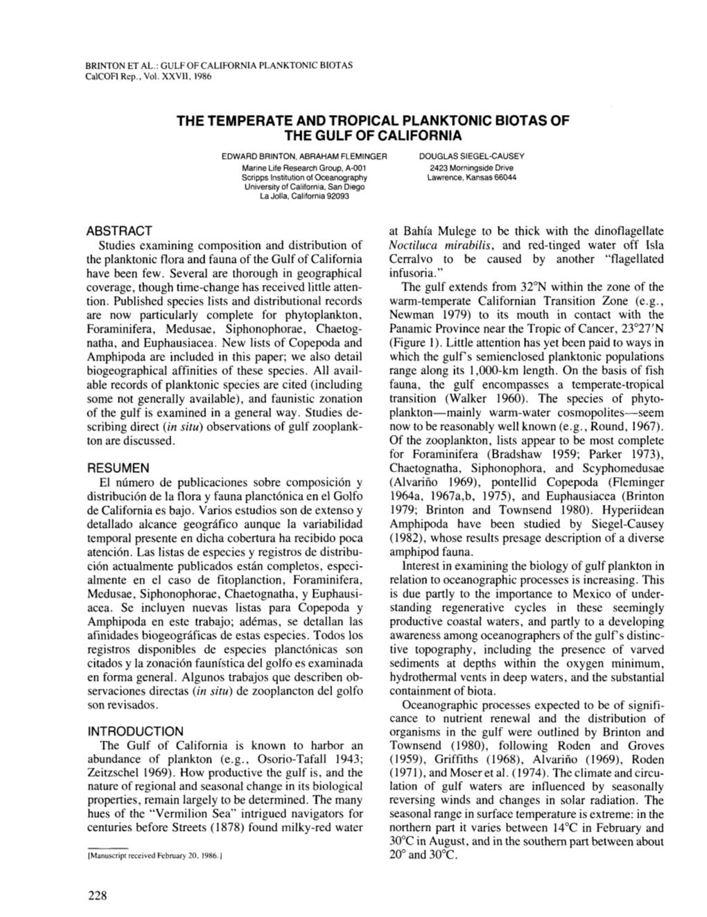 The Temperate and Tropical Planktonic Biotas of the Gulf of California