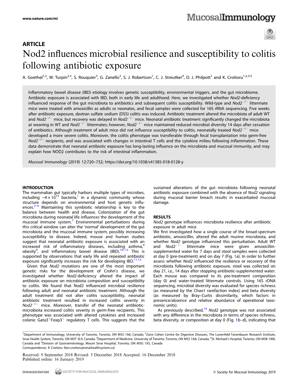 Nod2 Influences Microbial Resilience and Susceptibility to Colitis Following