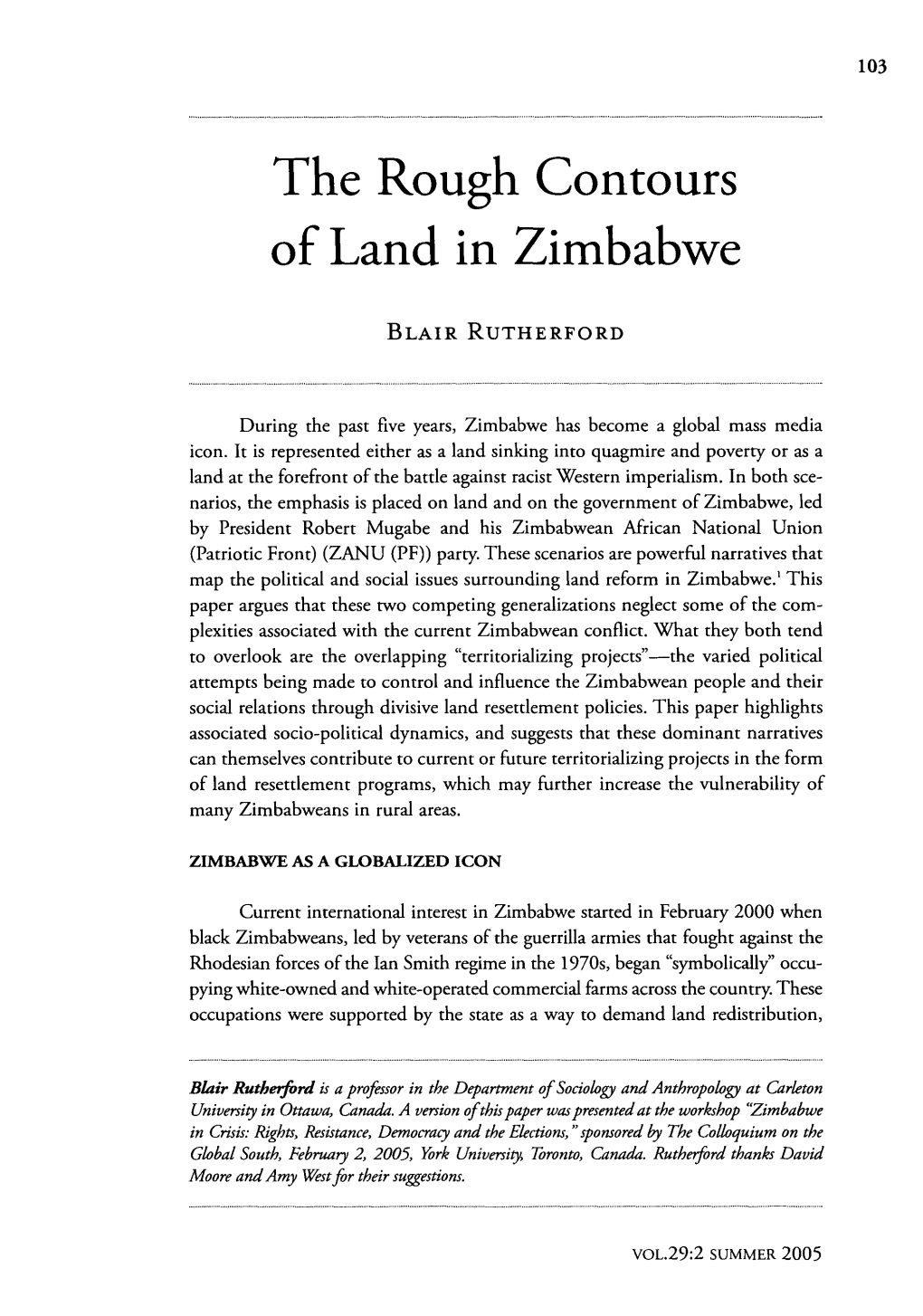 Rough Contours of Land in Zimbabwe