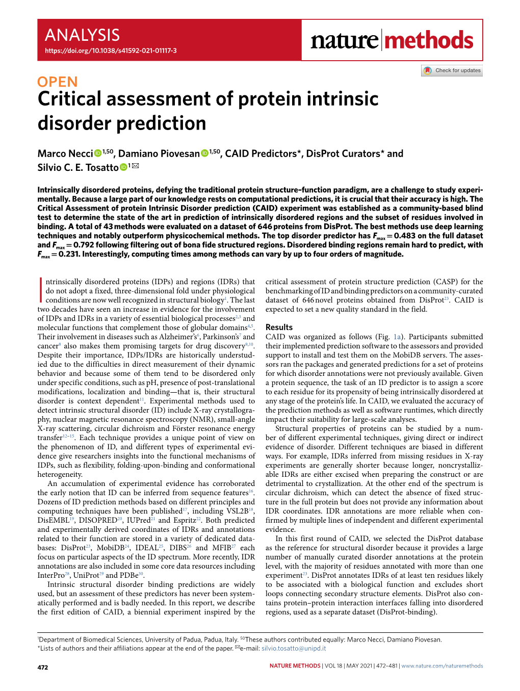 Critical Assessment of Protein Intrinsic Disorder Prediction