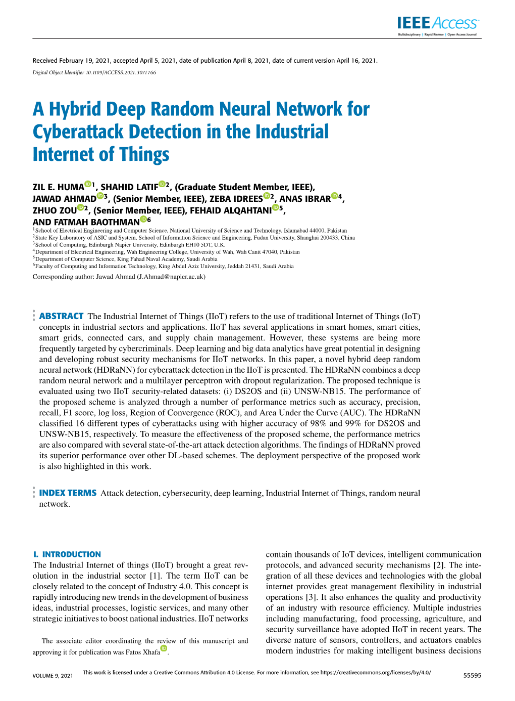 A Hybrid Deep Random Neural Network for Cyberattack Detection in the Industrial Internet of Things