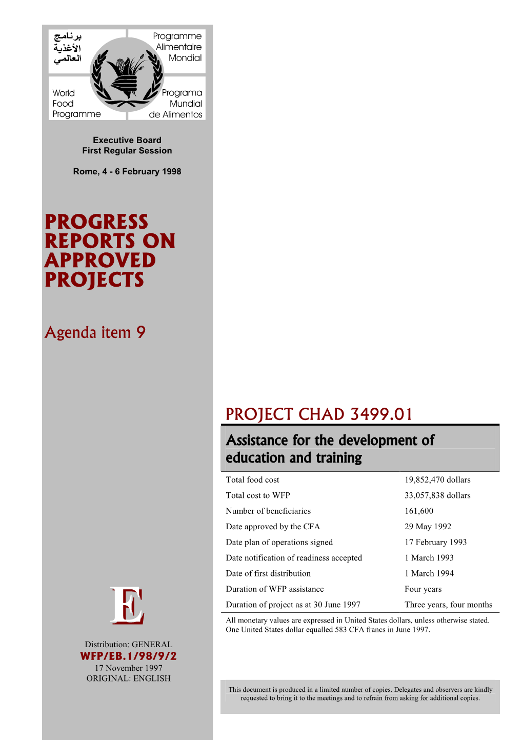 Progress Reports on Approved Projects