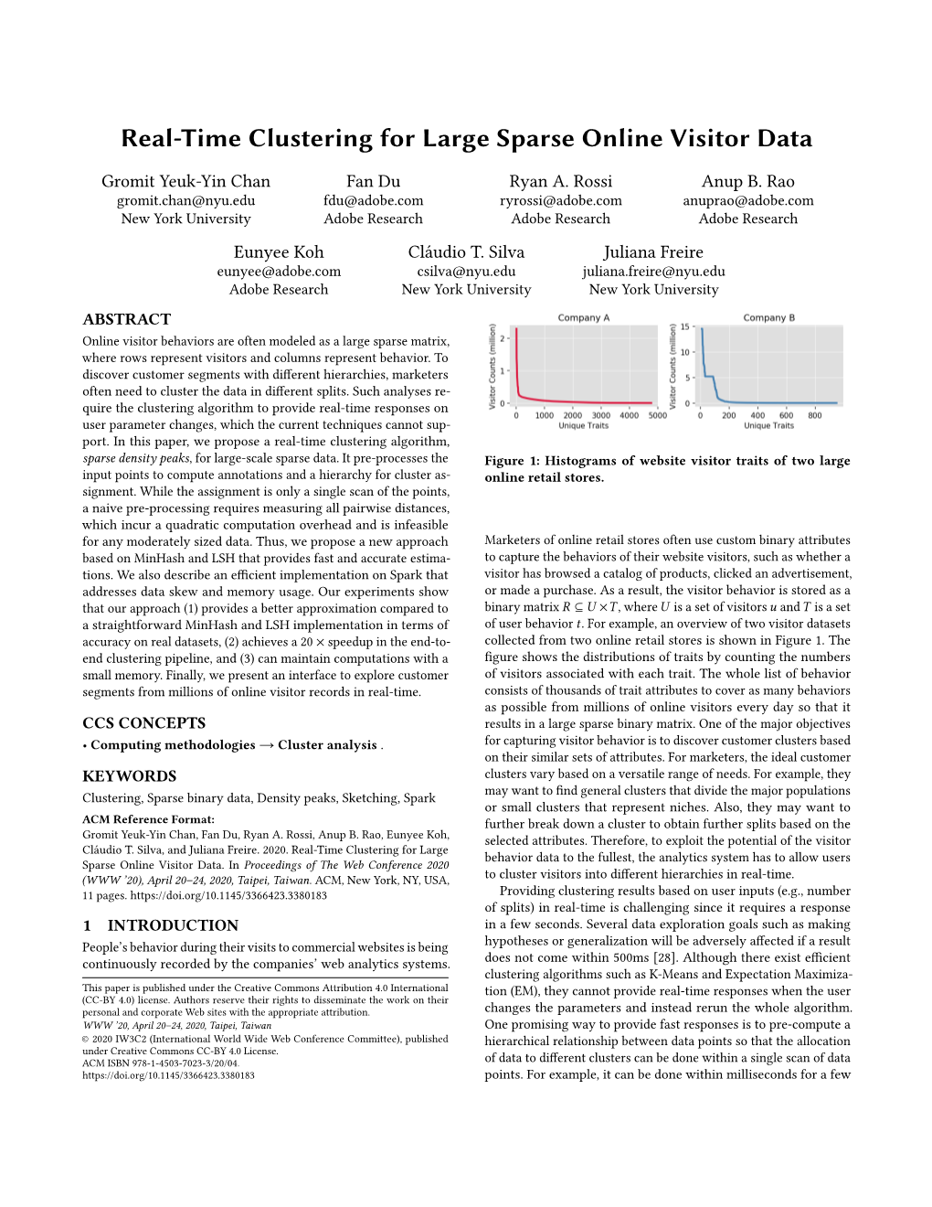 Real-Time Clustering for Large Sparse Online Visitor Data