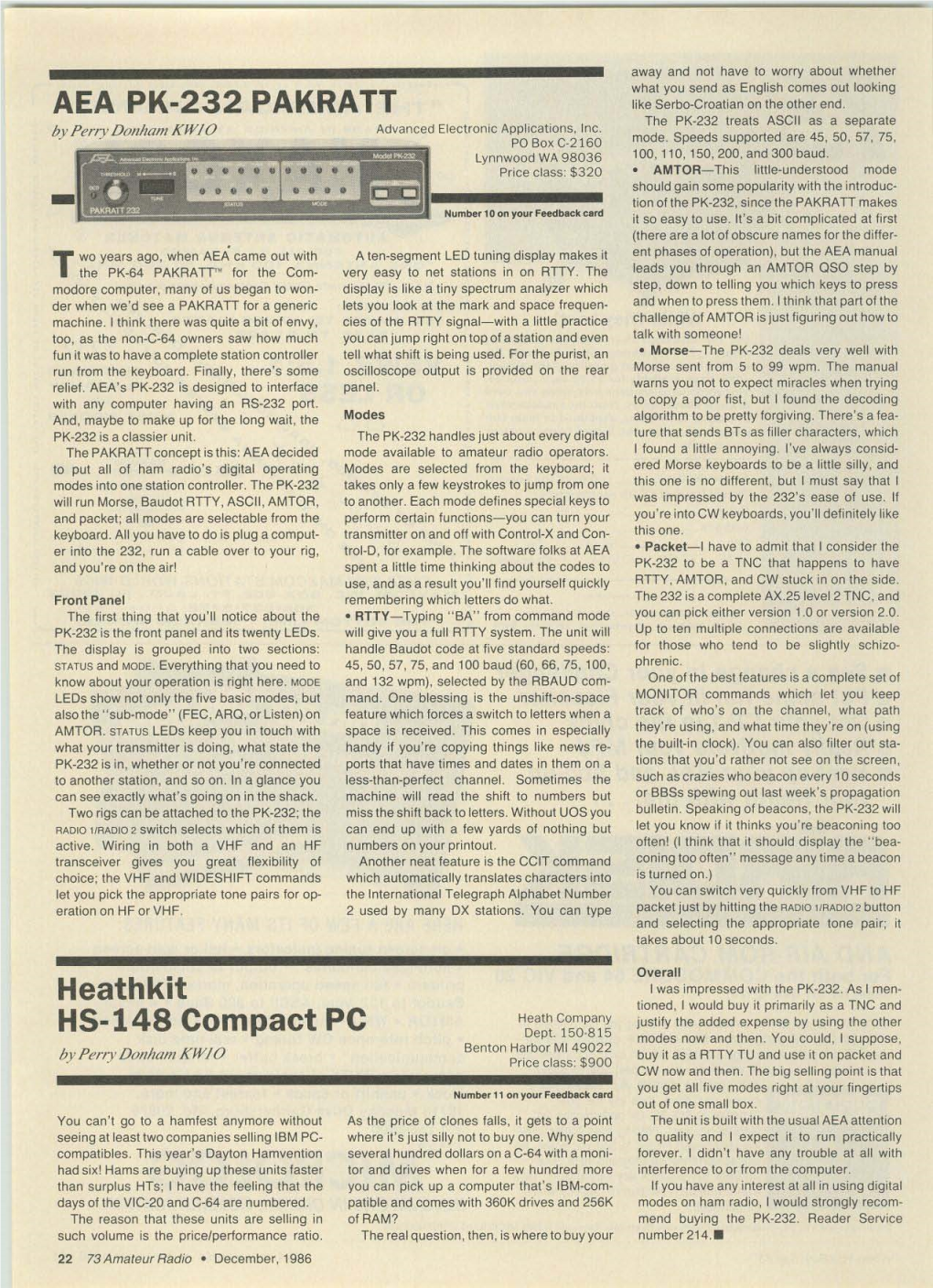 AEA PK-232 PAKRATT Heathkit HS-148 Compact PC