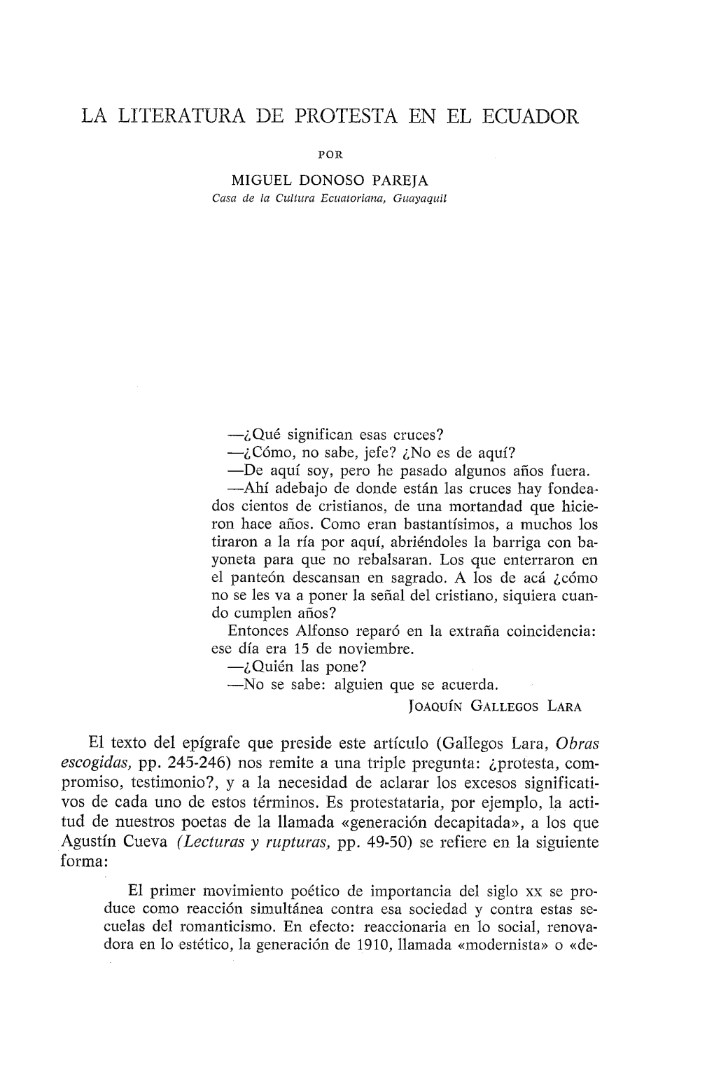 La Literatura De Protesta En El Ecuador