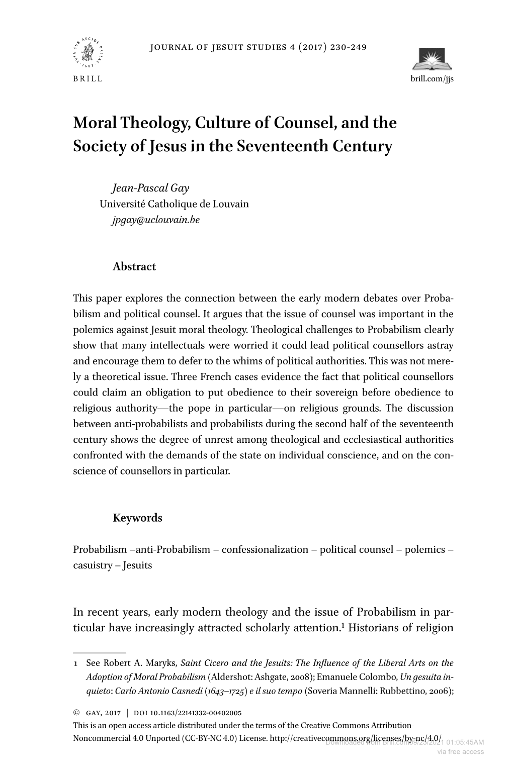 Moral Theology, Culture of Counsel, and the Society of Jesus in the Seventeenth Century
