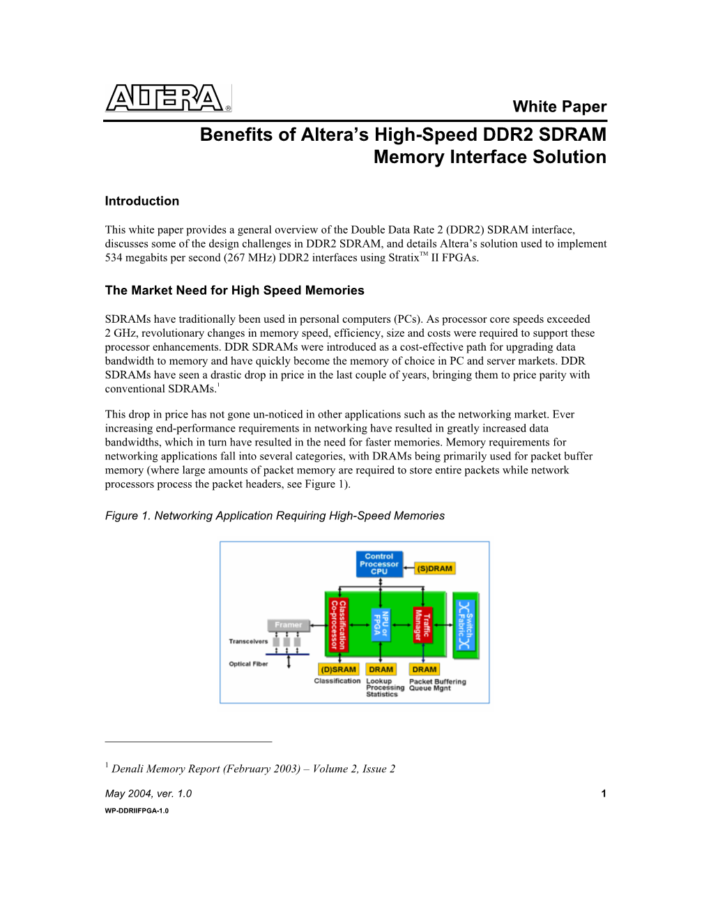 Benefits of Altera's High-Speed DDR2 SDRAM Memory Interface Solution