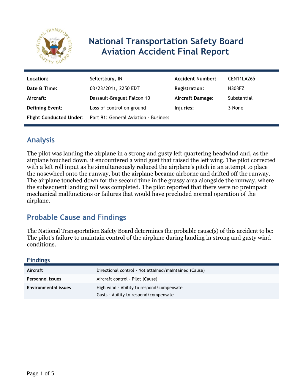 National Transportation Safety Board Aviation Accident Final Report