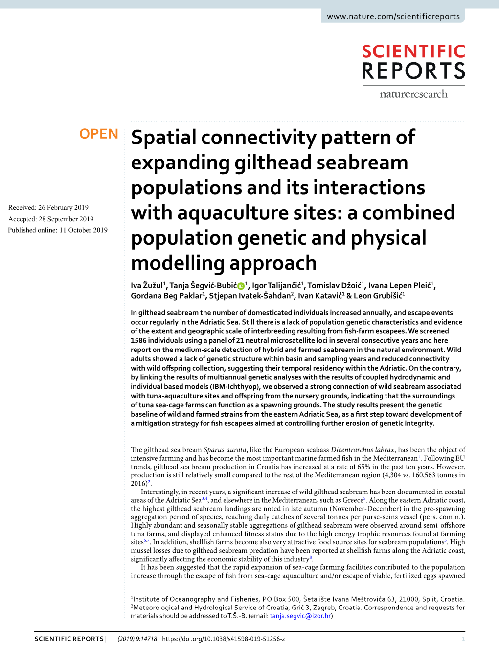 Spatial Connectivity Pattern of Expanding Gilthead Seabream