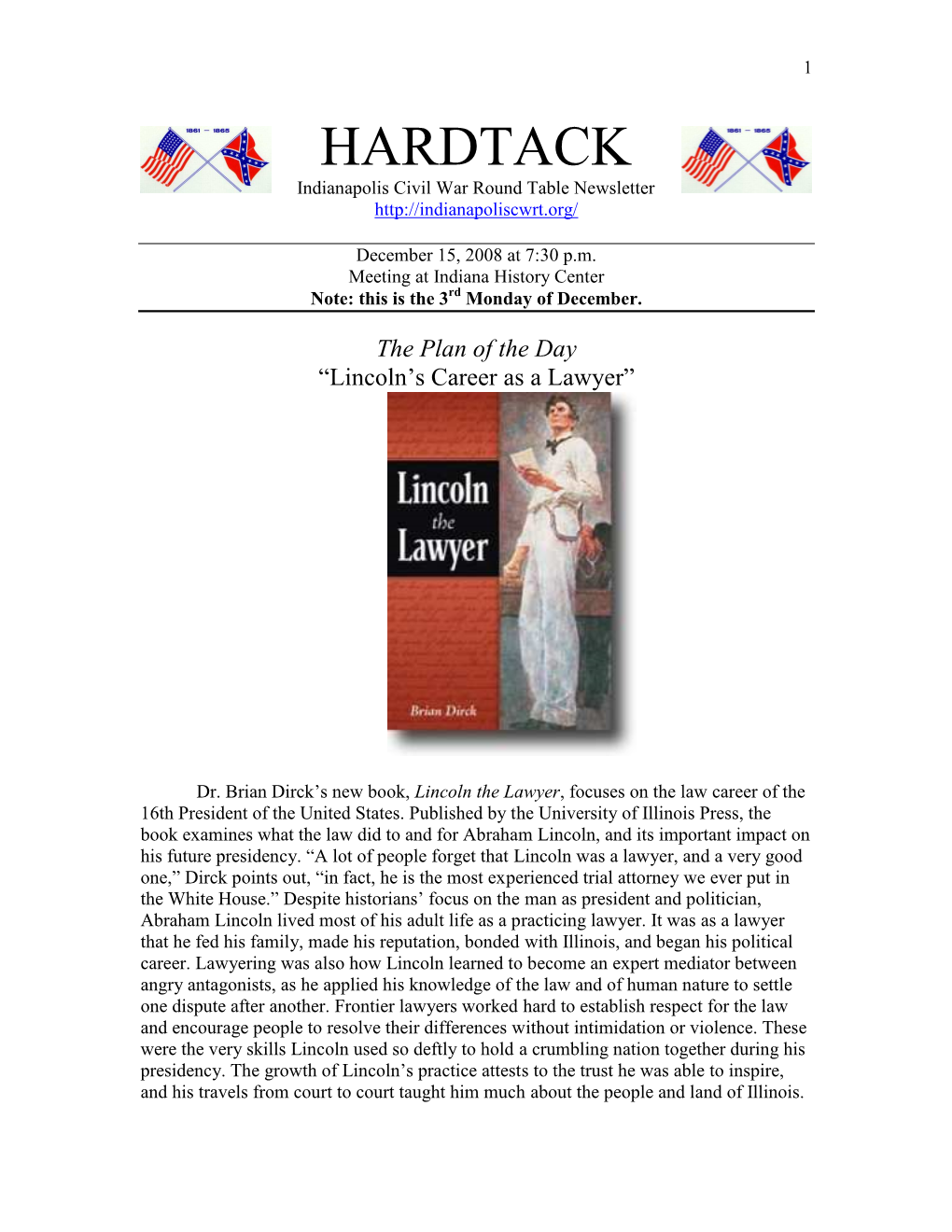 HARDTACK Indianapolis Civil War Round Table Newsletter