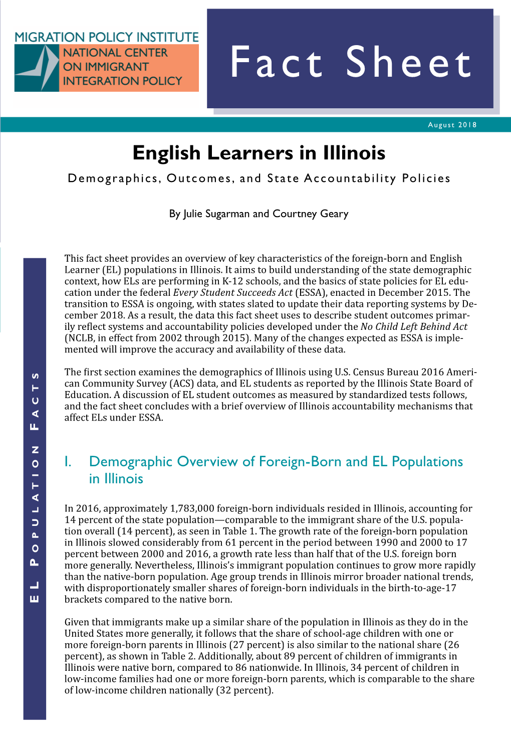 English Learners in Illinois: Demographics, Outcomes, and State Accountability Policies Fact Sheet