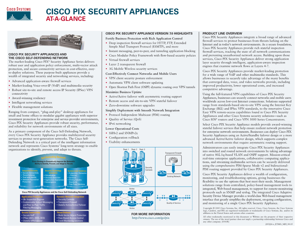 Cisco Pix Security Appliances At-A-Glance