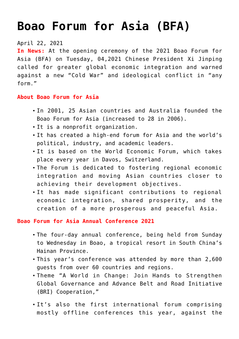 Boao Forum for Asia (BFA)