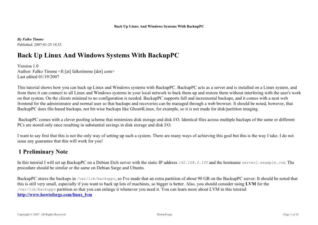 Back up Linux and Windows Systems with Backuppc