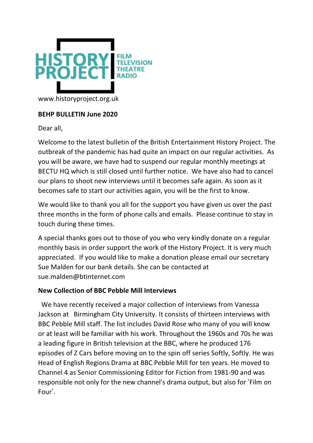 BEHP BULLETIN June 2020 Dear All