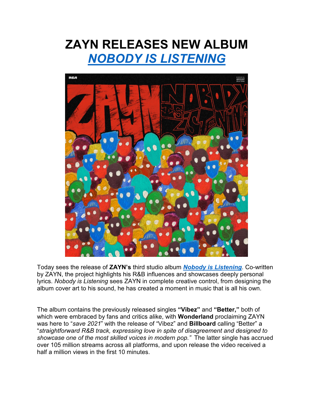 Zayn Releases New Album Nobody Is Listening