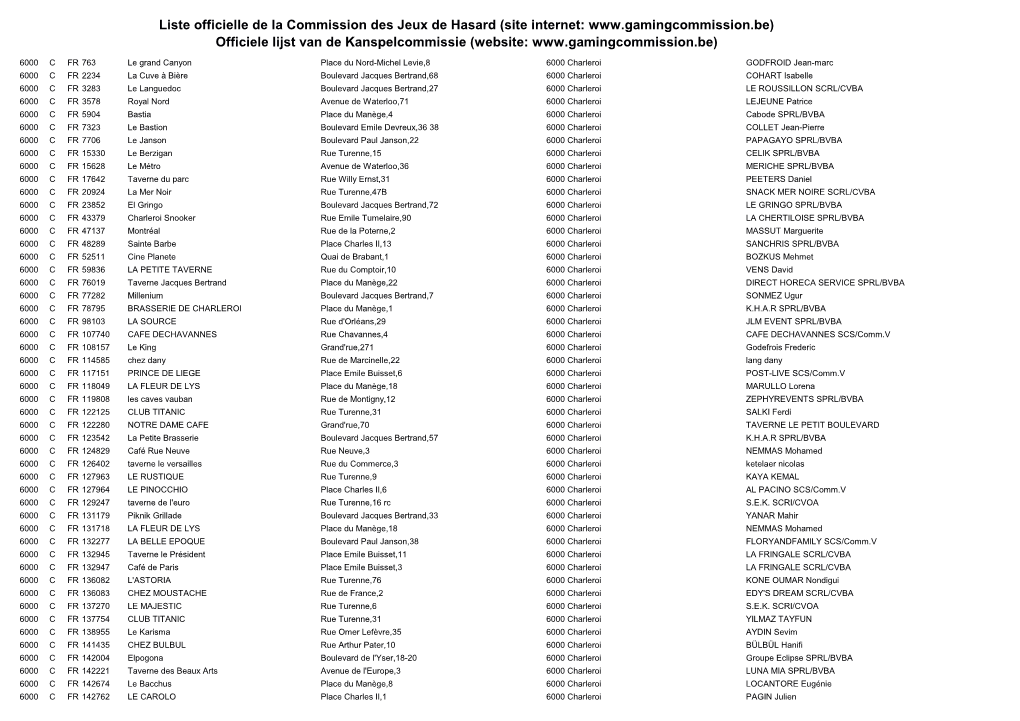 Liste Officielle De La Commission Des Jeux De Hasard