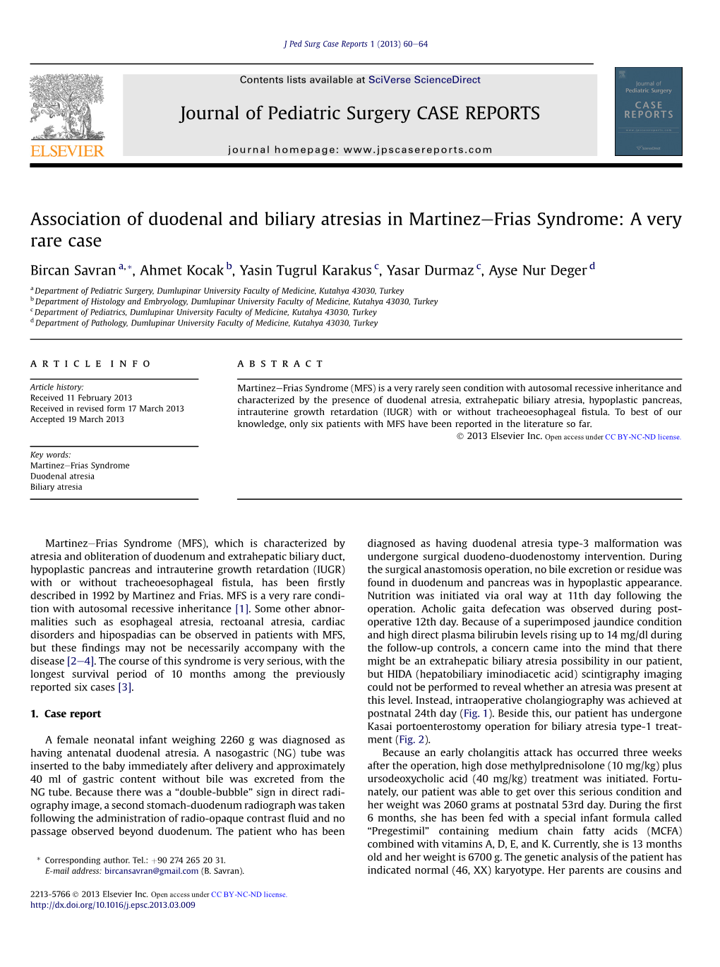 Association of Duodenal and Biliary Atresias in Martinez-Frias