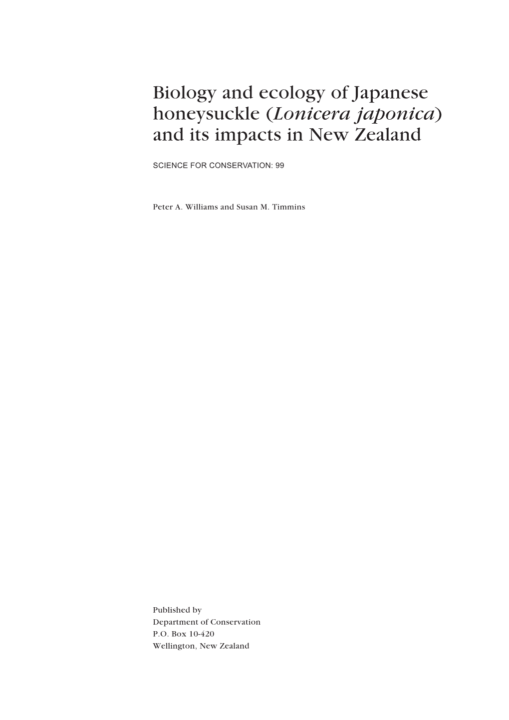 Lonicera Japonica) and Its Impacts in New Zealand