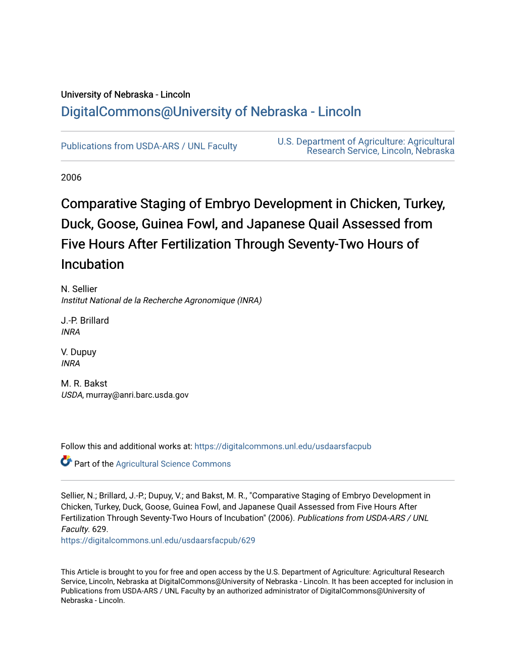 Comparative Staging of Embryo Development in Chicken, Turkey