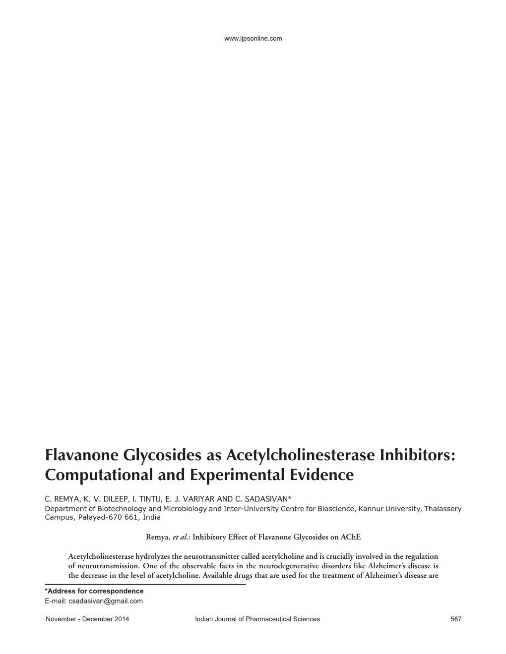 Flavanone Glycosides As Acetylcholinesterase Inhibitors: Computational and Experimental Evidence