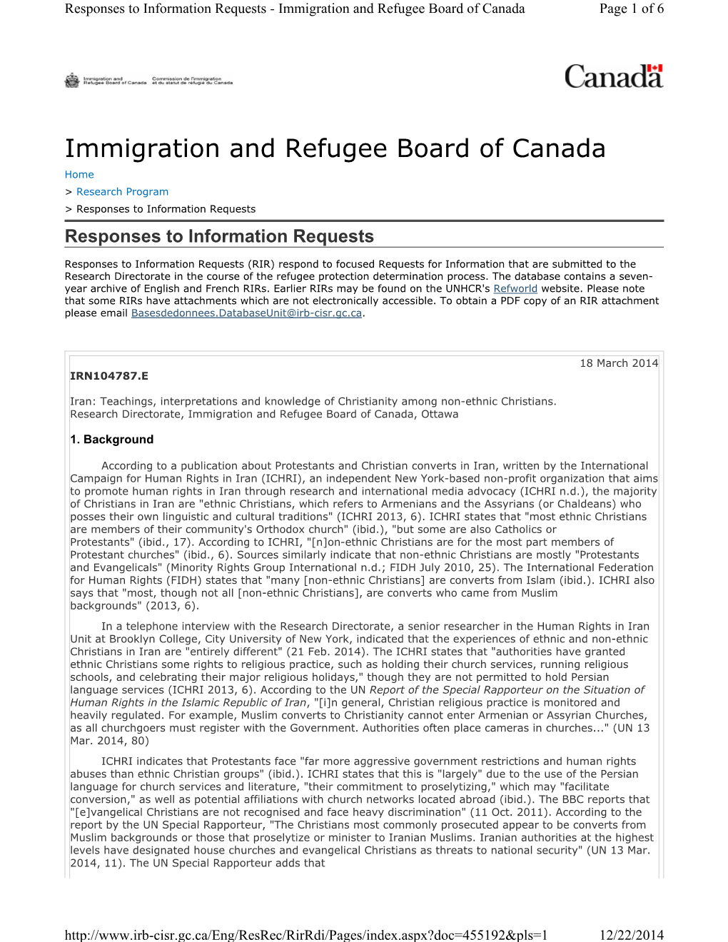 Teachings, Interpretations and Knowledge of Christianity Among Non-Ethnic Christians. Research Directorate, Immigration and Refugee Board of Canada, Ottawa