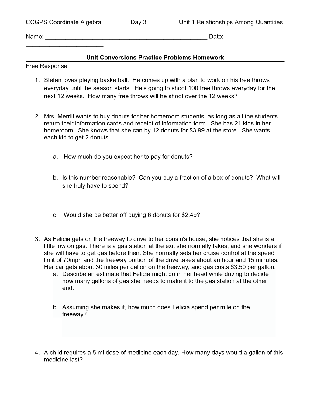 Unit Conversions Practice Problems Homework