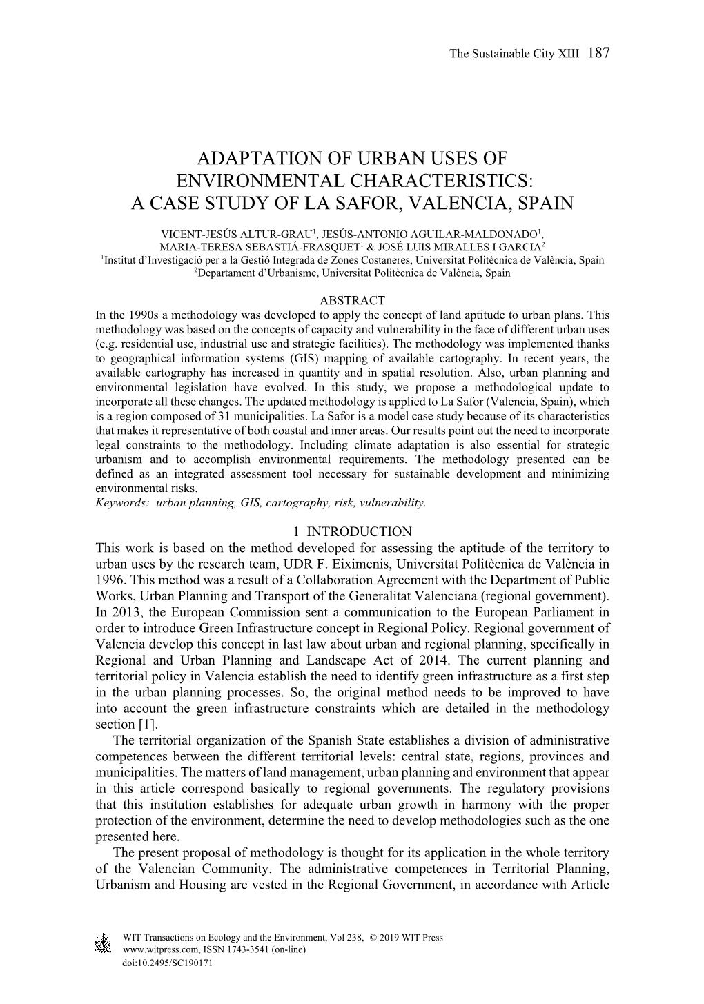 Adaptation of Urban Uses of Environmental Characteristics: a Case Study of La Safor, Valencia, Spain