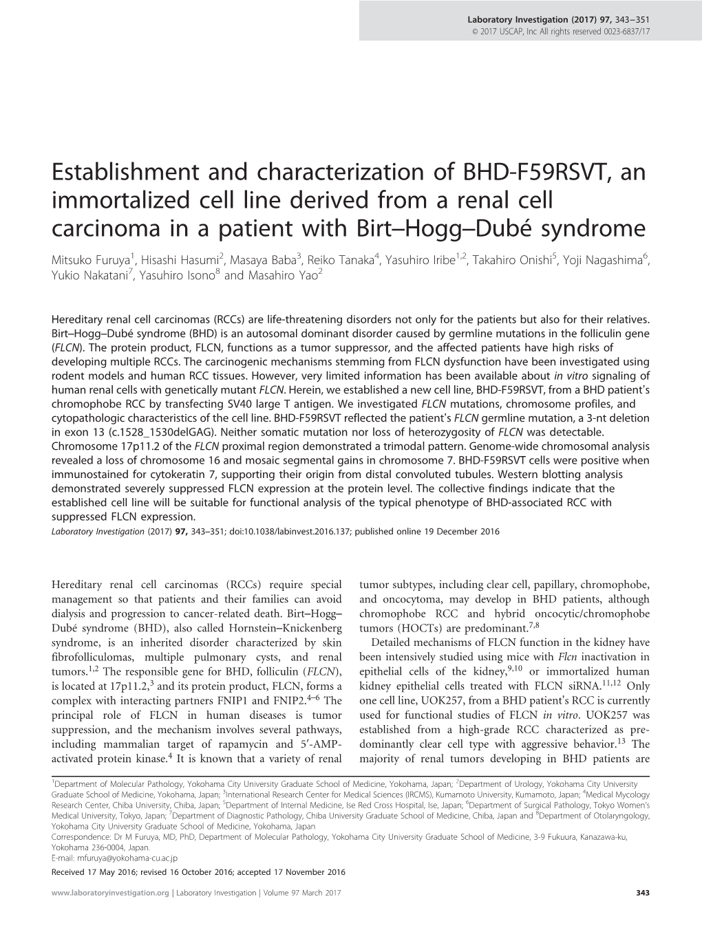 Establishment and Characterization of BHD-F59RSVT, an Immortalized