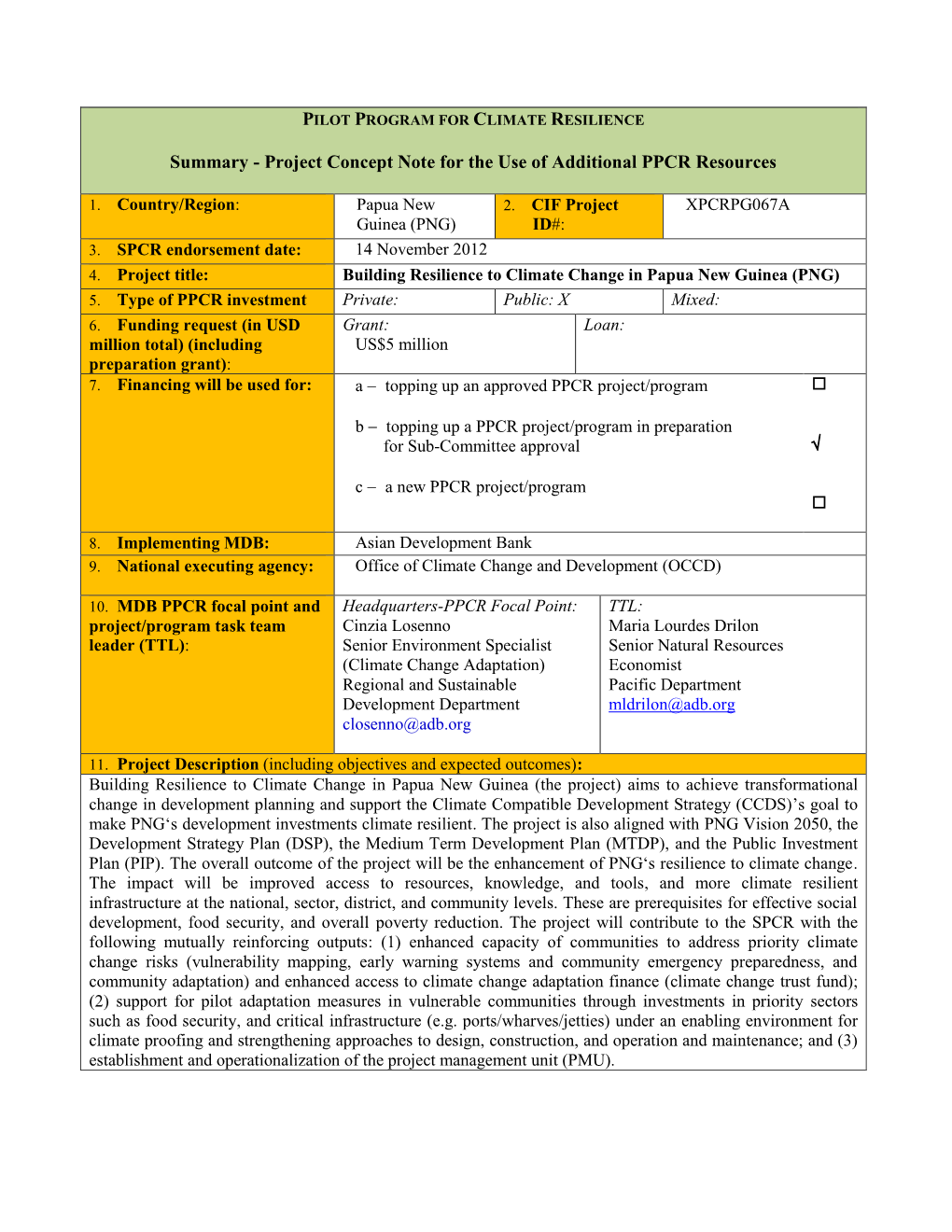 Pilot Program for Climate Resilience