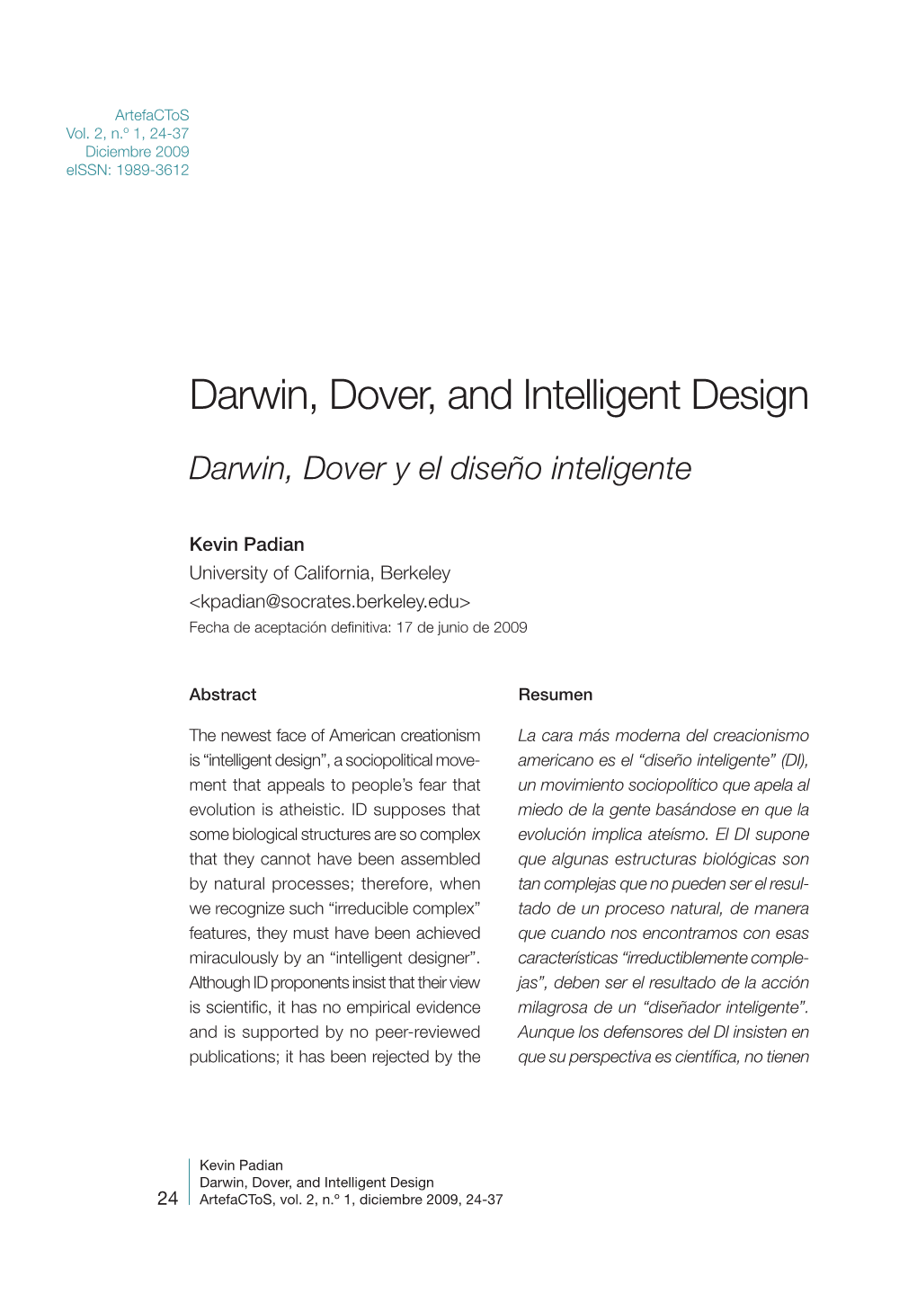 Darwin, Dover and Intelligent Design