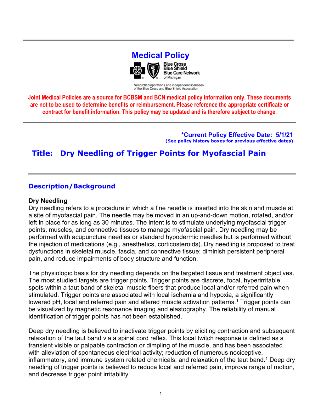 Dry Needling of Trigger Points for Myofascial Pain